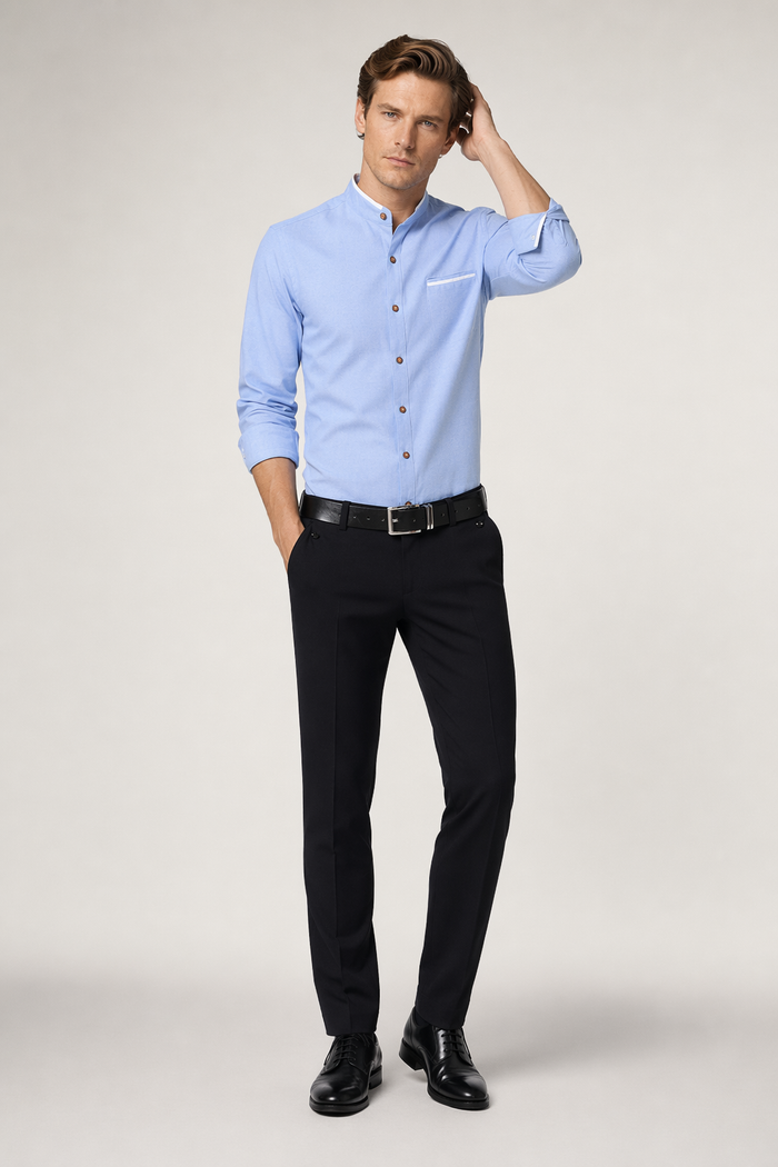 Mandarin Neck Men's Shirt Blue