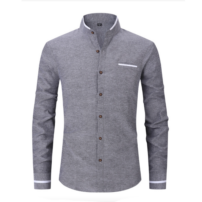 Mandarin Neck Men's Shirt: gray, light blue men's long-sleeve shirts, minimal modern style