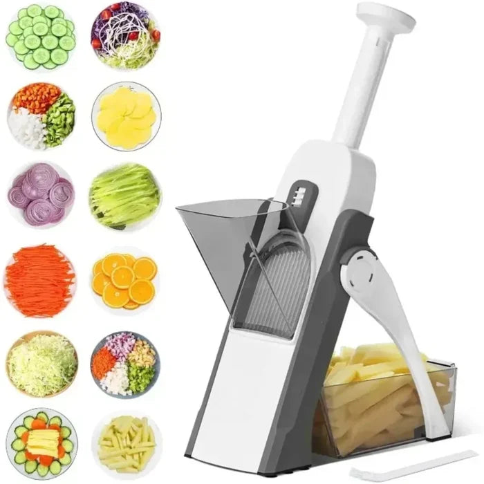 Manual Vegetable and Potato Cutter with Multiple Functions: white, dark gray manual vegetable slicer/cutter, modern functiona
