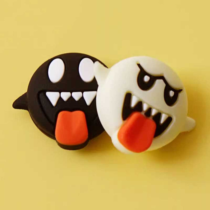 Mario Joystick Caps for Switch/PS4/Xbox: white, black Halloween ghost and black monster characters, cartoon kawaii Halloween