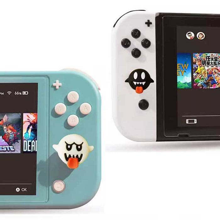 Mario Joystick Caps for Switch/PS4/Xbox: white, black Halloween ghost and black monster characters, cartoon kawaii Halloween
