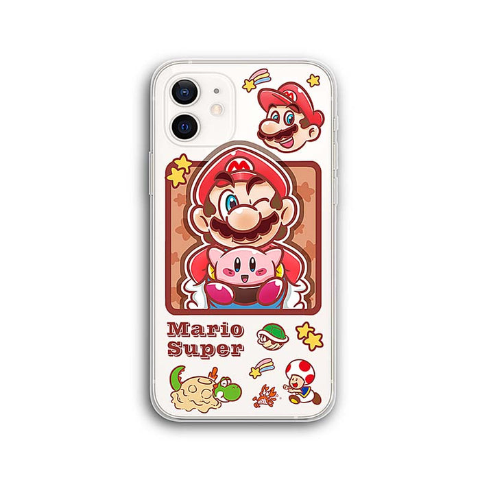 Mario x Kirby TPU Phone Case: transparent, red Super Mario characters and theme, colorful cartoon kawaii style