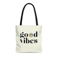 Medium Beach Shopper Tote Bag Spreading Positivity: off-white, black smiley face graphic, minimal graphic style