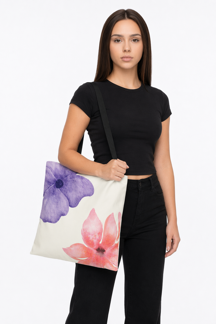 Medium Beach Tote Bag with a Vibrant Floral Design Default