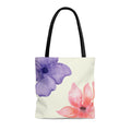 Medium Beach Tote Bag with a Vibrant Floral Design: off-white, black floral theme, minimal watercolor floral style