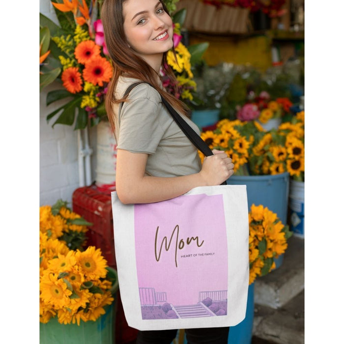 Medium Mom Shopper Tote: Celebrating the Heart of the Family: white, black Mom, minimal graphic style