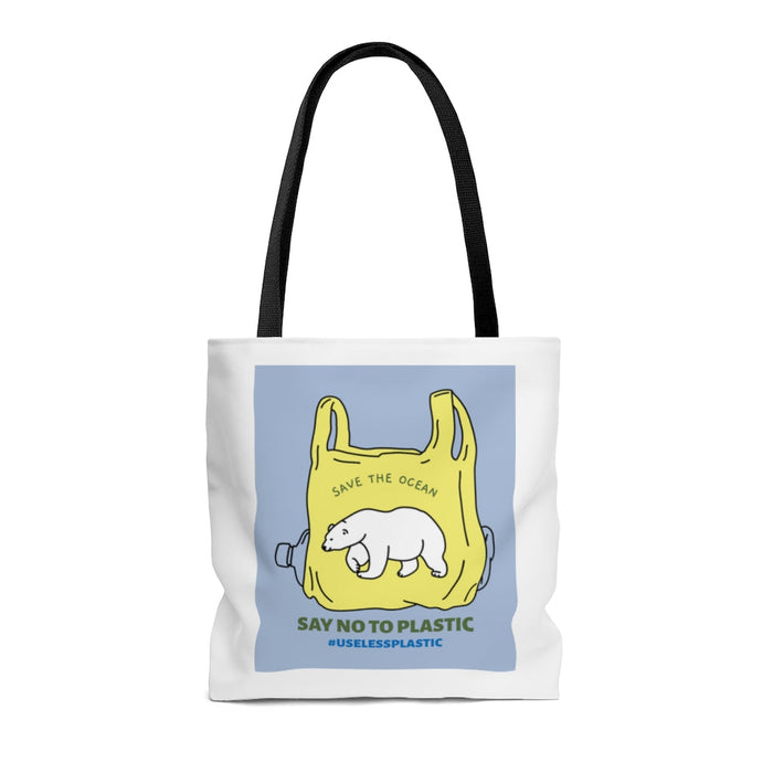 Medium Shopper Tote Bag, Polar Bear Edition for Environmental Conservation: white, black polar bear environmental theme, cart
