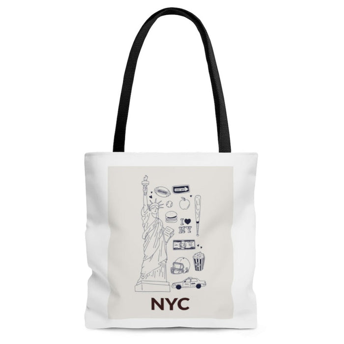 Medium Tote Bag Featuring Iconic NYC Symbols for Everyday Use: white, black New York City / NYC, minimal graphic illustration