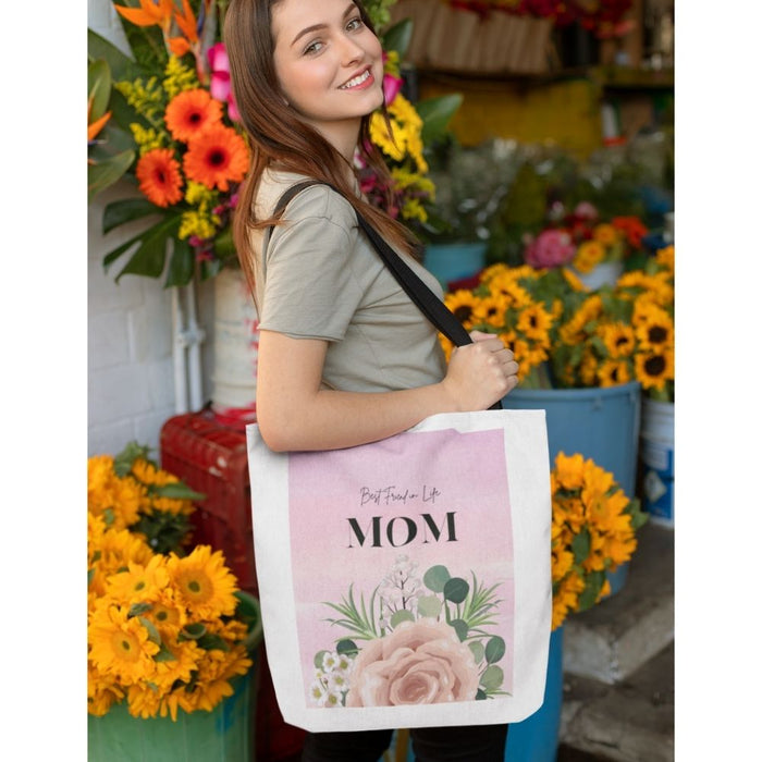 Medium Tote Bag for Your Lifelong Companion Shopper: white, black Mother's Day/mom floral theme, minimal floral graphic style