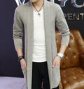 Men's Cardigan with Shawl Collar and Medium Length: light gray, white long open-front cardigan, minimal casual style