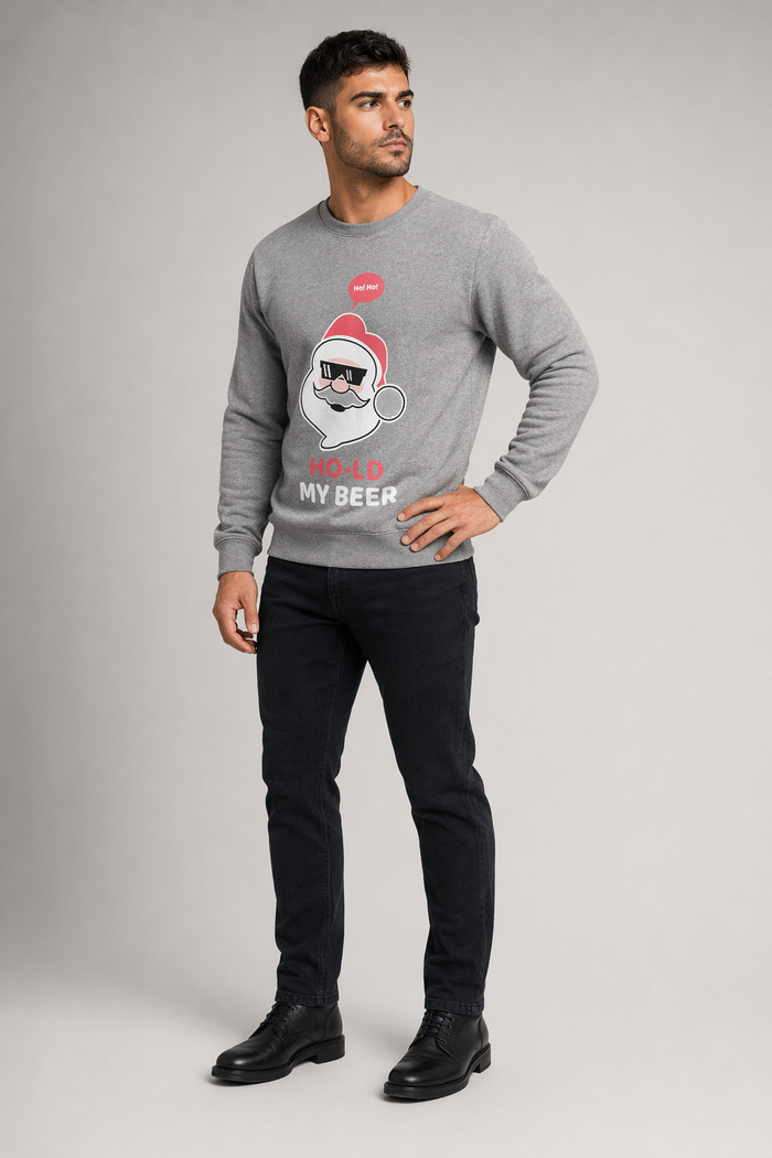 Men's Crewneck Sweatshirt featuring Santa Claus and Beer with Ho Ho Ho Print Default