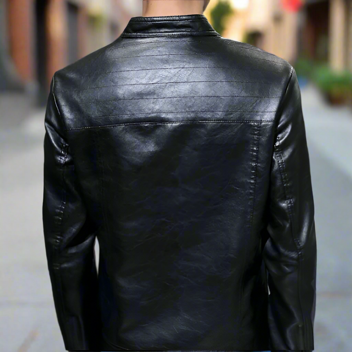 Men's Faux Leather Motorcycle Jacket: black jacket, minimal biker-inspired style