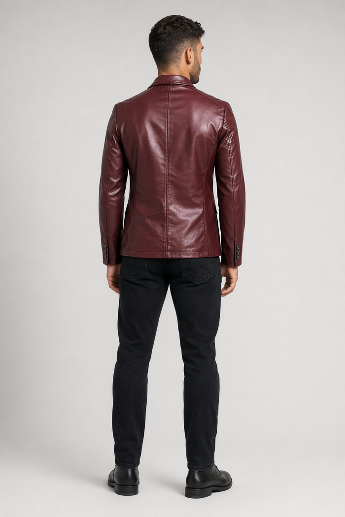 Men's Faux Leather Suit Jacket Burgundy