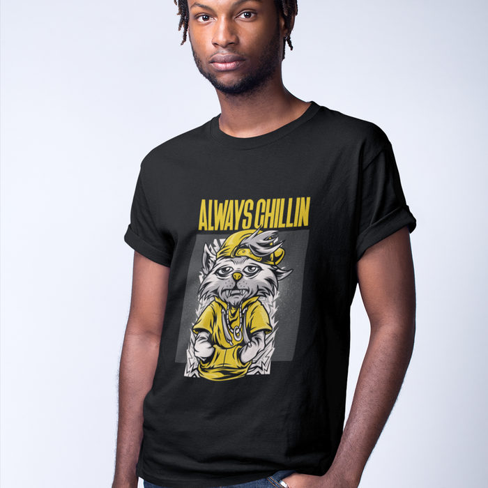Men's Forever Relaxed Graphic Tee: black, yellow cartoon animal character, cartoon streetwear style
