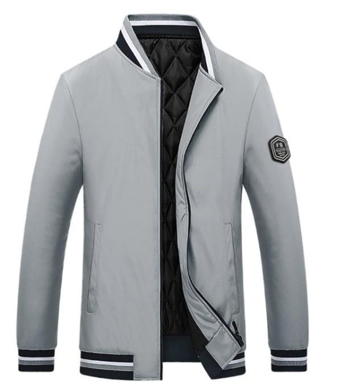 Men's Inner Layer Insulated Baseball Jacket: light gray, black jacket, minimal sporty style