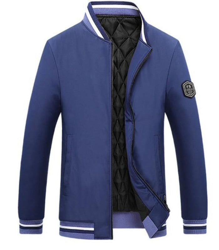 Men's Inner Layer Insulated Baseball Jacket: light gray, black jacket, minimal sporty style