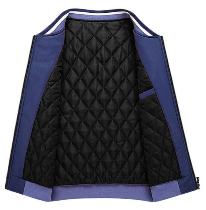 Men's Inner Layer Insulated Baseball Jacket: light gray, black jacket, minimal sporty style