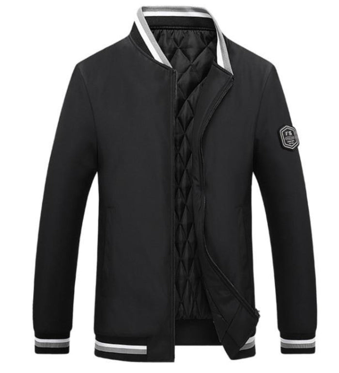 Men's Inner Layer Insulated Baseball Jacket: light gray, black jacket, minimal sporty style