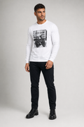 Men's Long Sleeve Motorcycle Graphic T-Shirt White