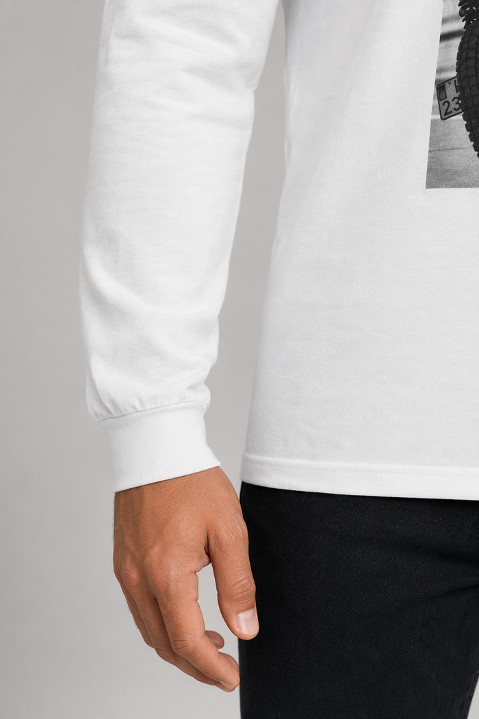 Men's Long Sleeve Motorcycle Graphic T-Shirt White