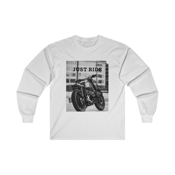Men's Long Sleeve Motorcycle Graphic T-Shirt: white, black motorcycle, graphic casual style