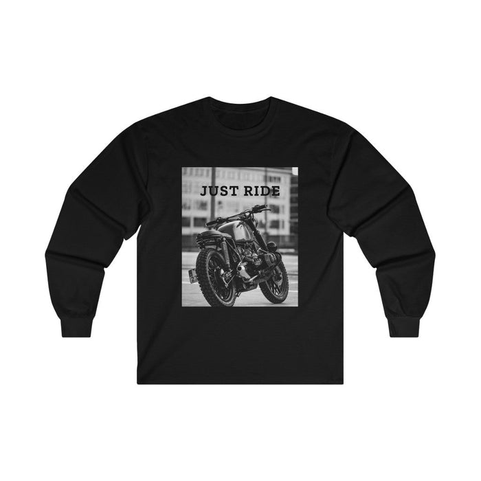 Men's Long Sleeve Motorcycle Graphic T-Shirt: white, black motorcycle, graphic casual style