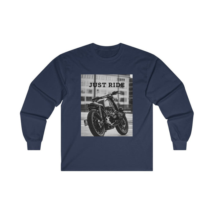 Men's Long Sleeve Motorcycle Graphic T-Shirt: white, black motorcycle, graphic casual style