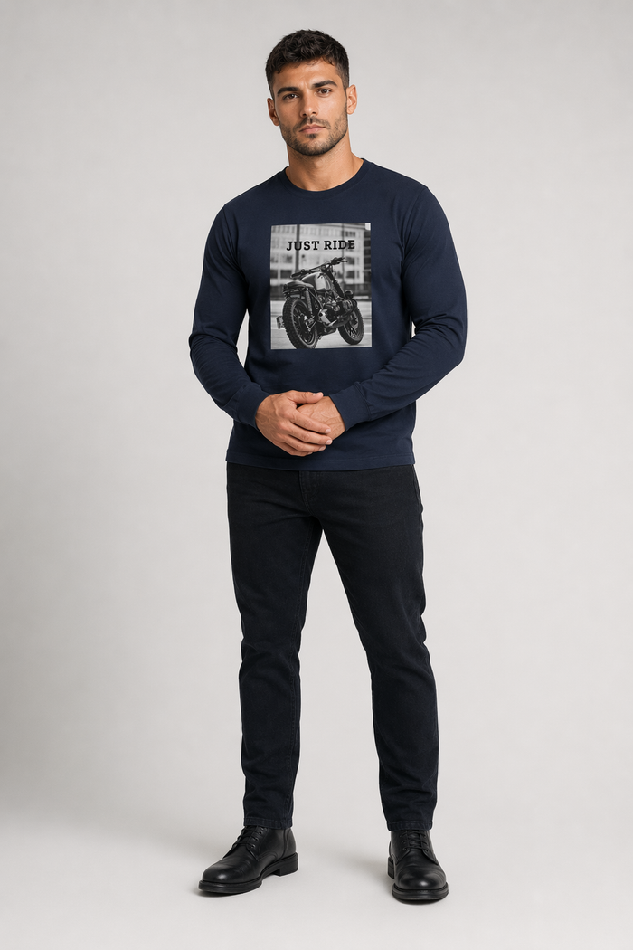 Men's Long Sleeve Motorcycle Graphic T-Shirt Navy