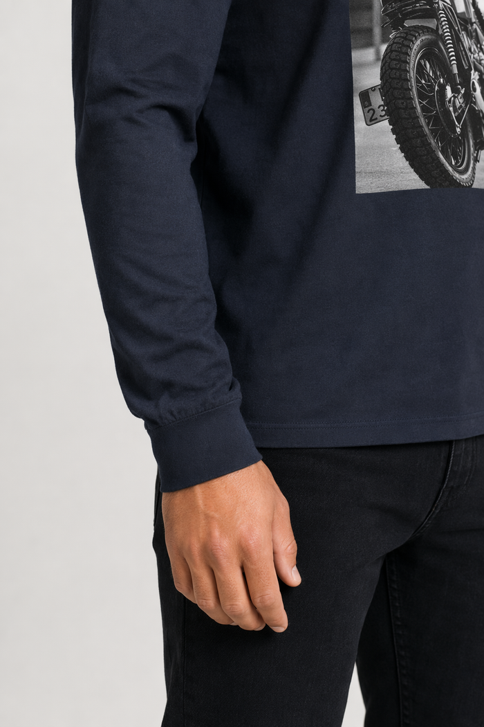 Men's Long Sleeve Motorcycle Graphic T-Shirt Navy