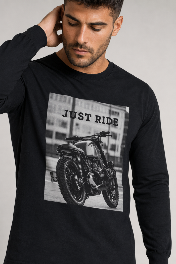 Men's Long Sleeve Motorcycle Graphic T-Shirt Black