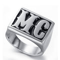 Men's Motorcycle Band: silver, black letter monogram, bold monogram signet style