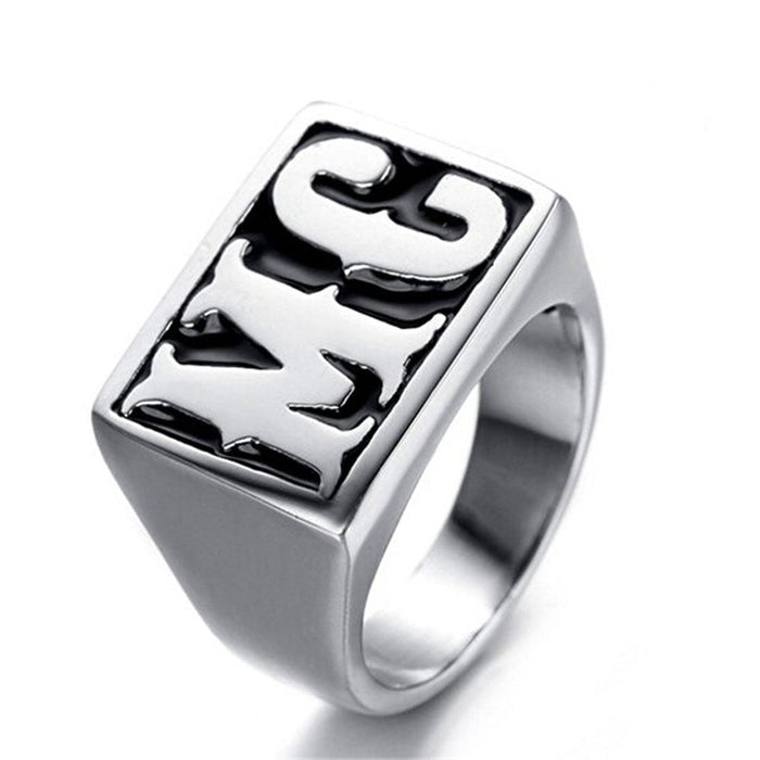 Men's Motorcycle Band: silver, black letter monogram, bold monogram signet style