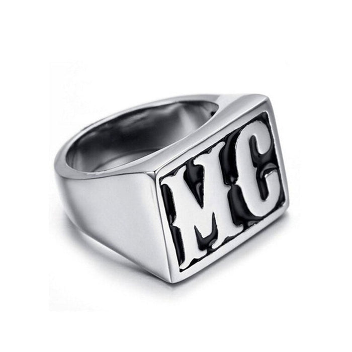 Men's Motorcycle Band: silver, black letter monogram, bold monogram signet style