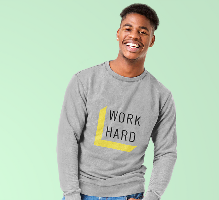 Men's Sweatshirt for a Motivational Work Ethic: gray, yellow sweatshirt, minimal graphic casual style