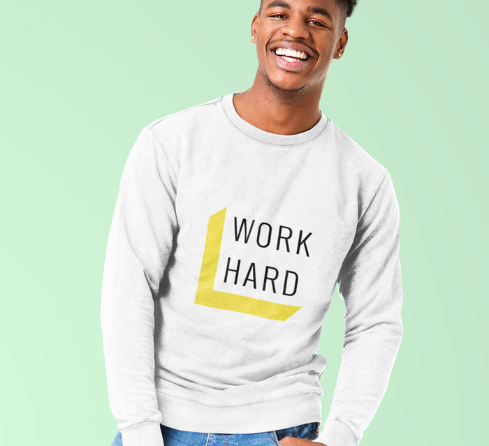 Men's Sweatshirt for a Motivational Work Ethic: gray, yellow sweatshirt, minimal graphic casual style