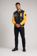 Men's Synthetic Leather Baseball Jacket Yellow
