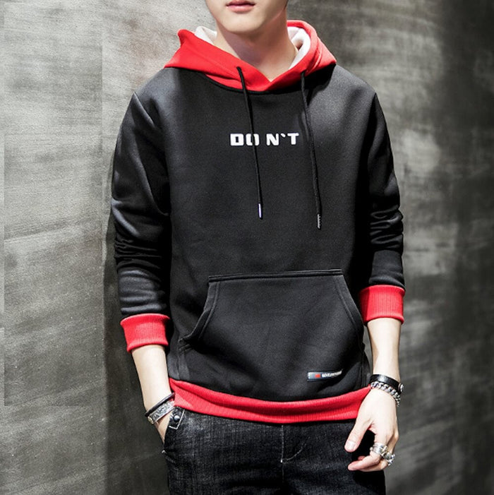 Men's Two Tone Hoodie, Emphasizing Style and Elegance: black, red hooded sweatshirt, casual streetwear style