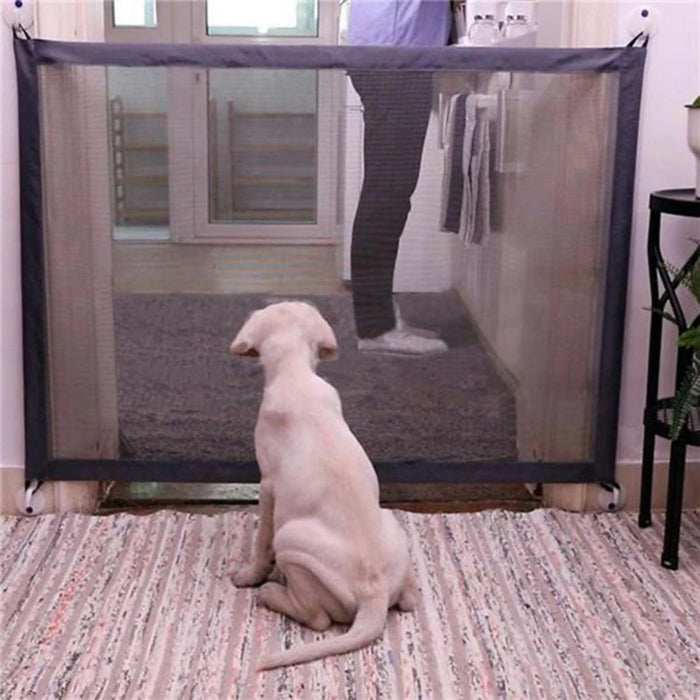 Mesh Pet Gate: Enhance Pet Safety in Style: black, white dog, minimal style