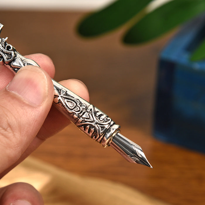 Metal Feather Quill Pen Set: silver, black feather, vintage decorative style