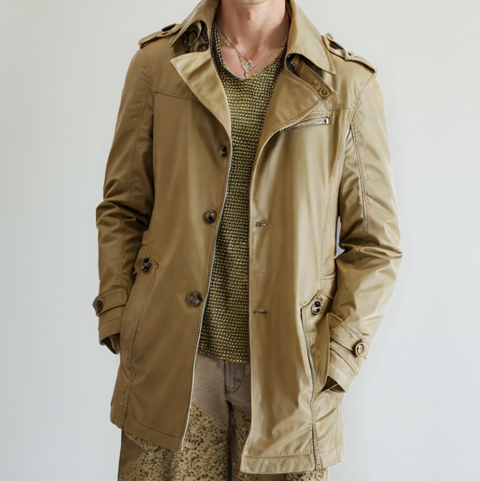 Mid-Length Trench Coat for Men: Enhancing Style and Versatility: tan, khaki coat, casual military-inspired style