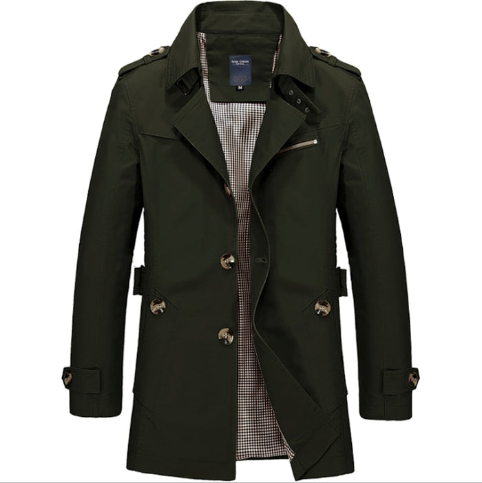 Mid-Length Trench Coat for Men: Enhancing Style and Versatility: tan, khaki coat, casual military-inspired style
