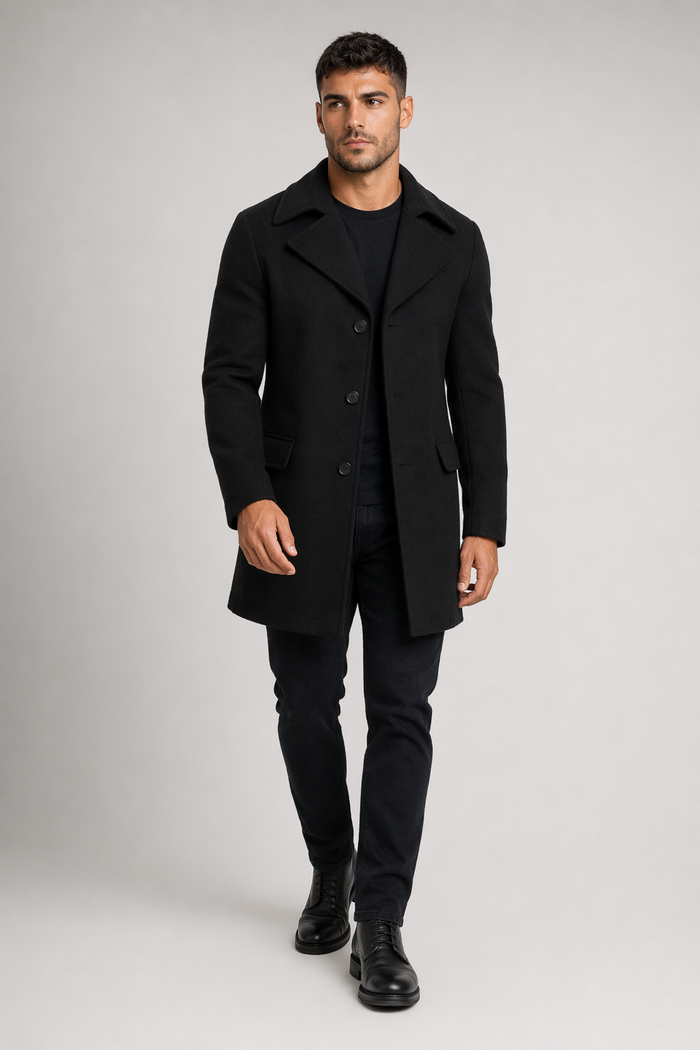 Mid Length Wool Blend Coat for Men Default
