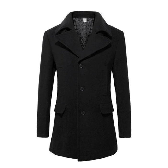 Mid Length Wool Blend Coat for Men: black coat, minimal tailored style