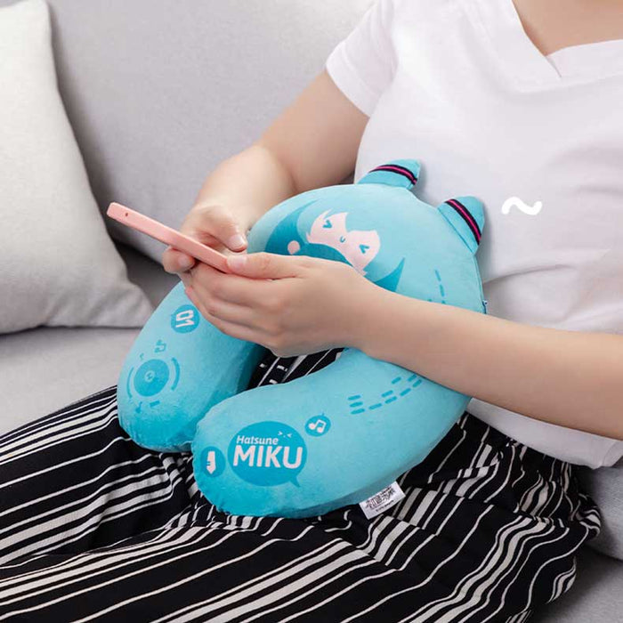 Miku Memory Foam Pillow, Officially Licensed: turquoise, teal Hatsune Miku character theme, kawaii cartoon style