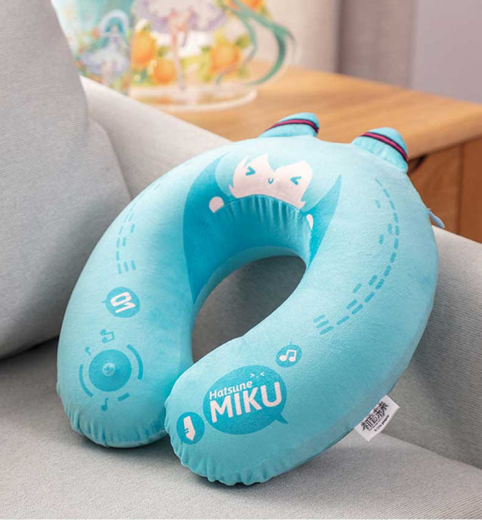 Miku Memory Foam Pillow, Officially Licensed: turquoise, teal Hatsune Miku character theme, kawaii cartoon style