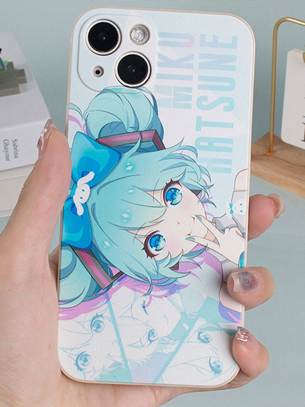 Miku Phone Case with High-Resolution Graphics: white, light blue Hatsune Miku anime character, anime, kawaii style