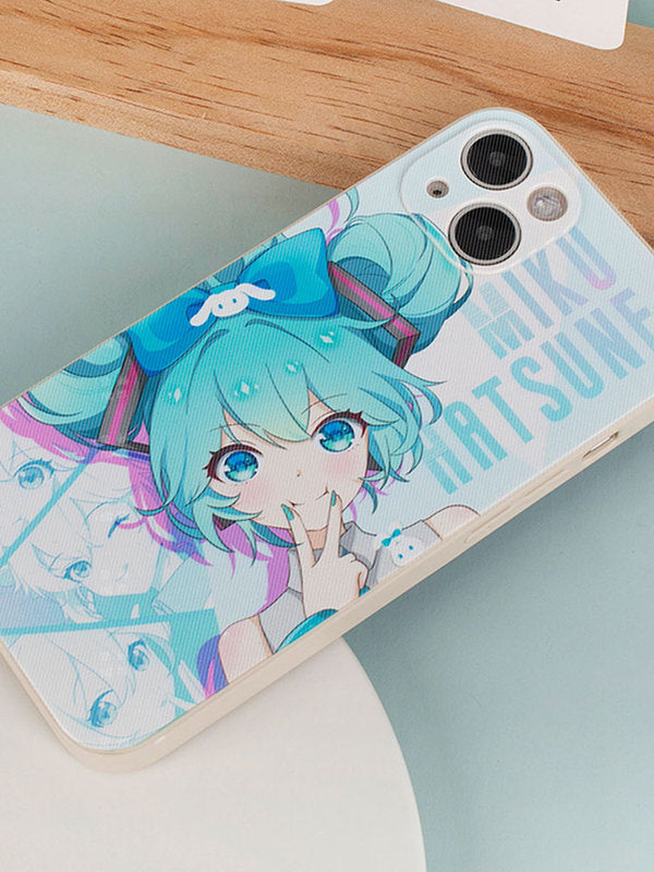 Miku Phone Case with High-Resolution Graphics: white, light blue Hatsune Miku anime character, anime, kawaii style