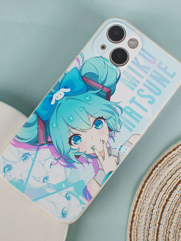 Miku Phone Case with High-Resolution Graphics: white, light blue Hatsune Miku anime character, anime, kawaii style