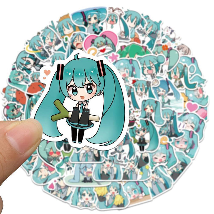 Miku Stickers: Customize and Decorate!: teal, white Hatsune Miku character, kawaii cartoon anime style
