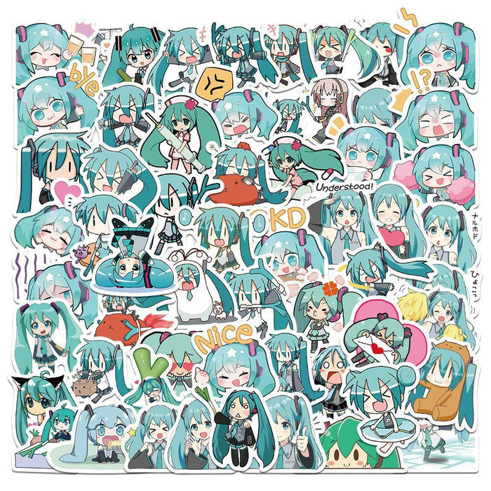 Miku Stickers: Customize and Decorate!: teal, white Hatsune Miku character, kawaii cartoon anime style